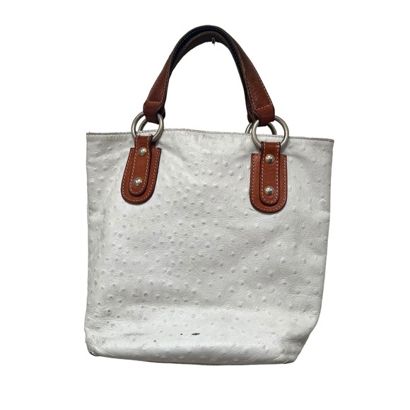 Maurizio Taiuti Handbags - Maurizio Taiuti Genuine Leather Ostrich Embossed Tote Bag White 11x9 Handbag